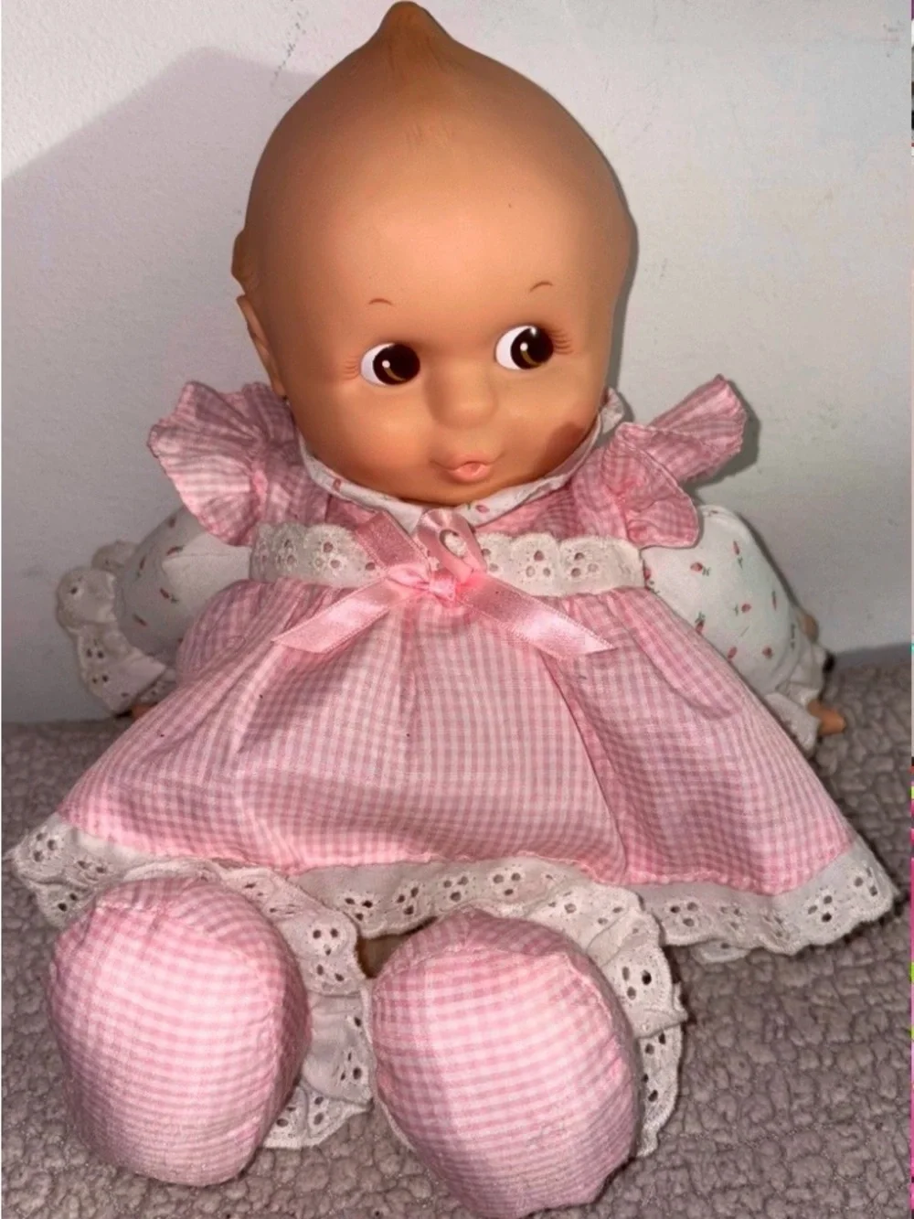 Pink Baby Doll in Gingham Dress - Kids Toy
